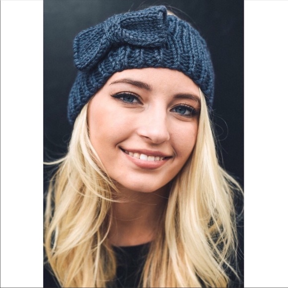 💋Dark Gray Winter Headband with Bow💋 - Picture 2 of 3